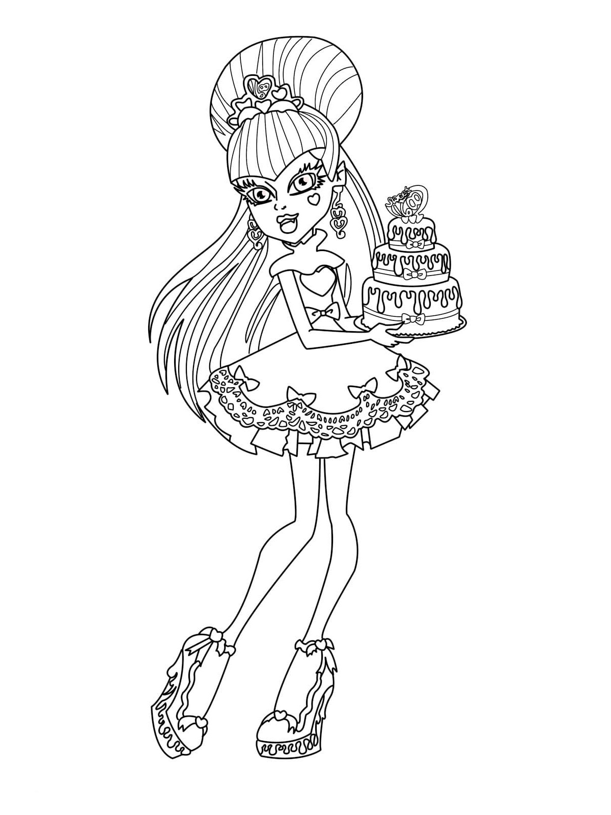 Draculaura with cake coloring page