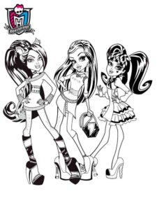 Three girls Monster High coloring page