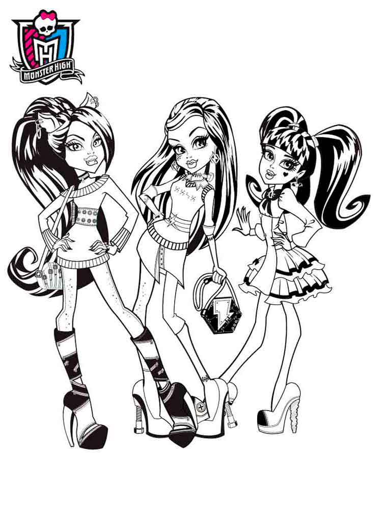 Three girls Monster High coloring page