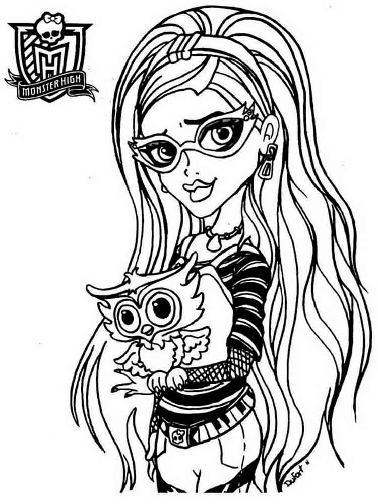 Ghoulia Yelps with an owl coloring page