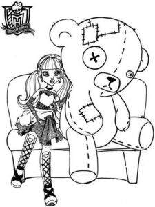 Draculaura with a teddy bear coloring page