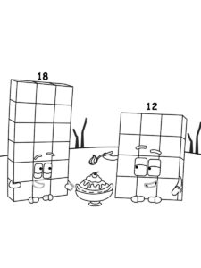 Numberblocks 18 and 12 coloring page