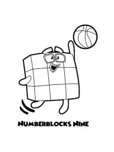 Numberblocks Nine with a ball coloring page