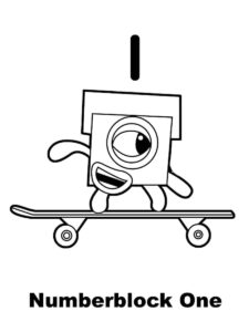 Numberblocks 1 on a skateboard coloring page