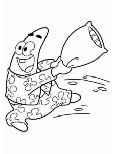 Patrick waving a pillow coloring page
