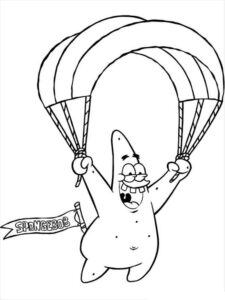 Patrick on a parachute coloring page