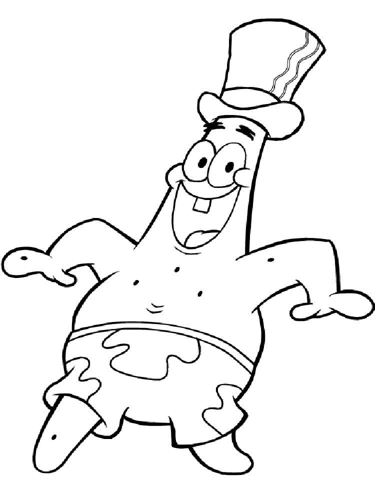 Patrick in a top hat coloring page