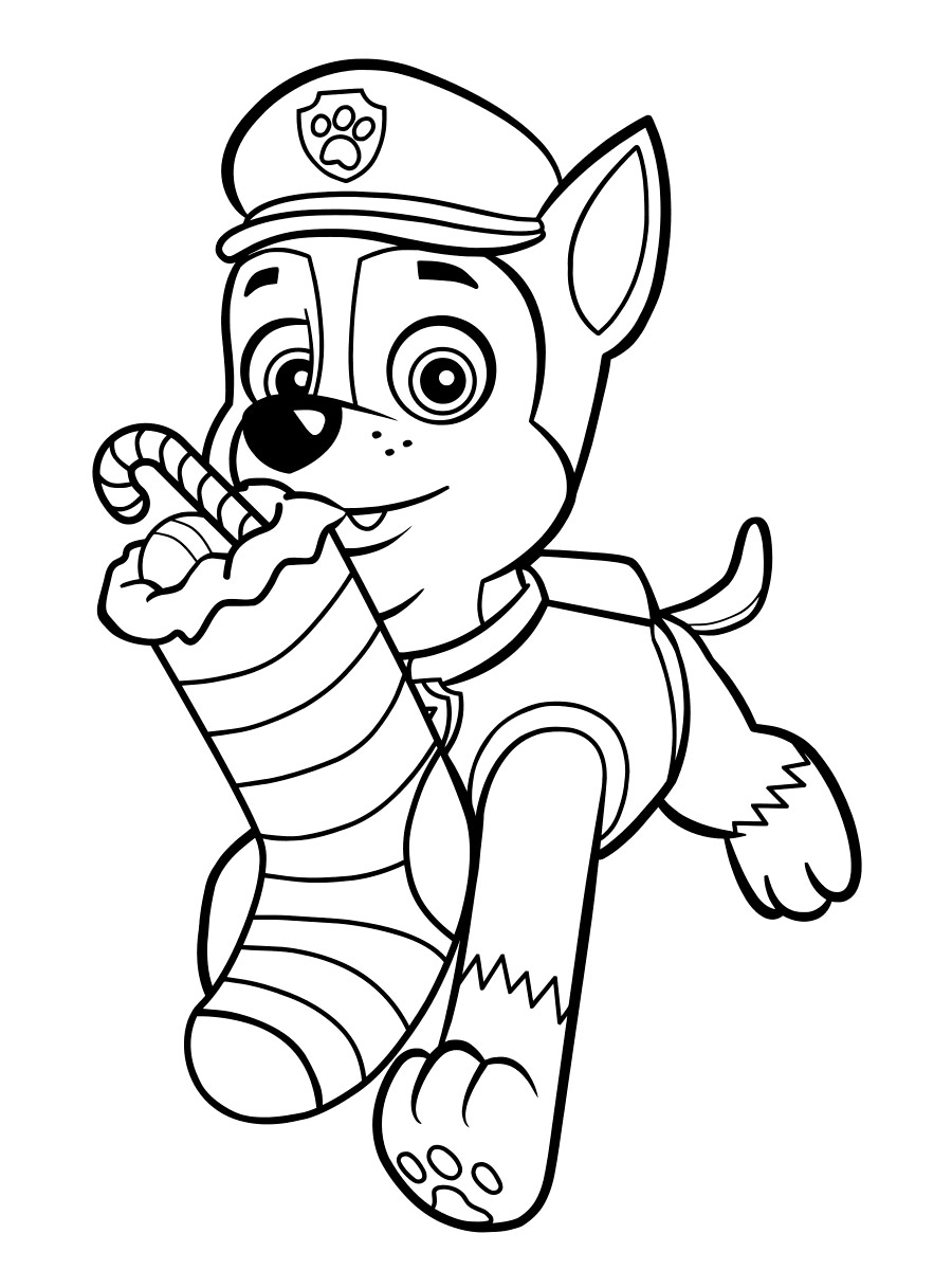 Chase with a Christmas Stocking coloring page