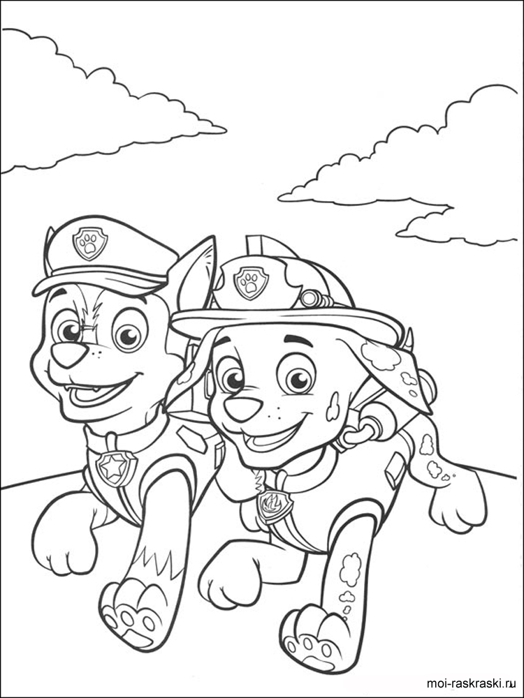 Chase and Marshall are running coloring page