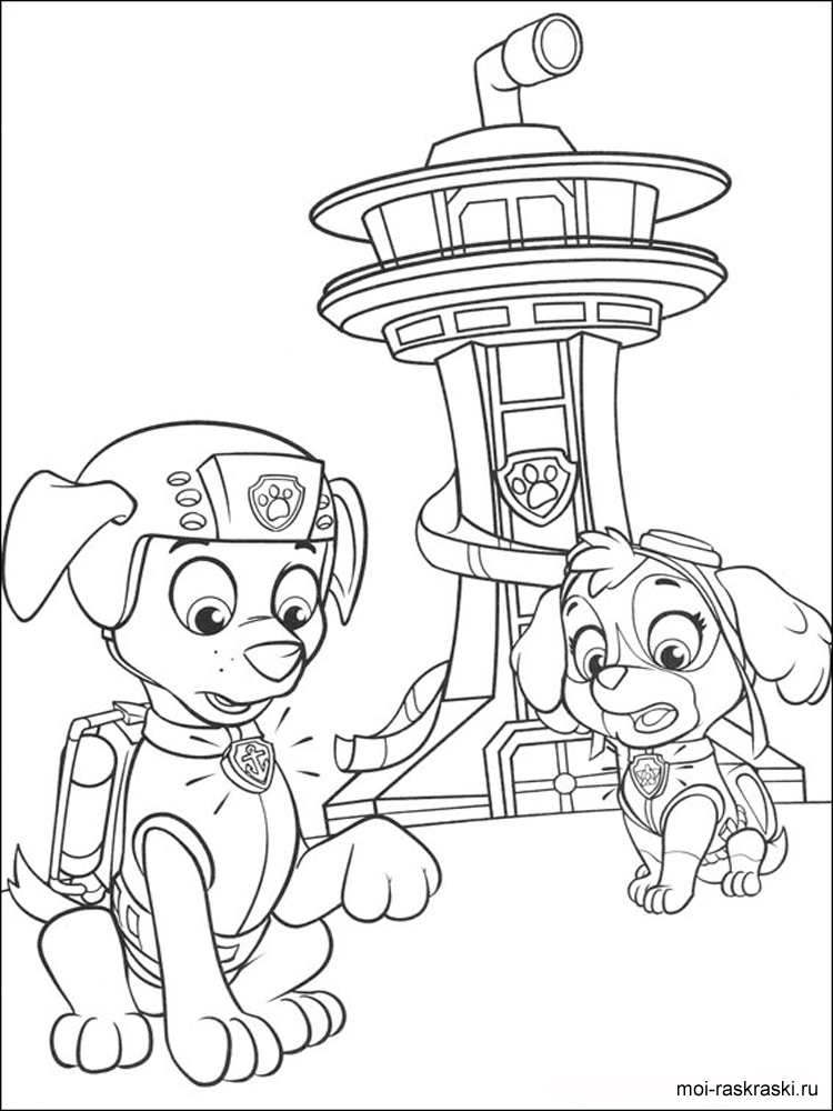 Skye and Zuma coloring page