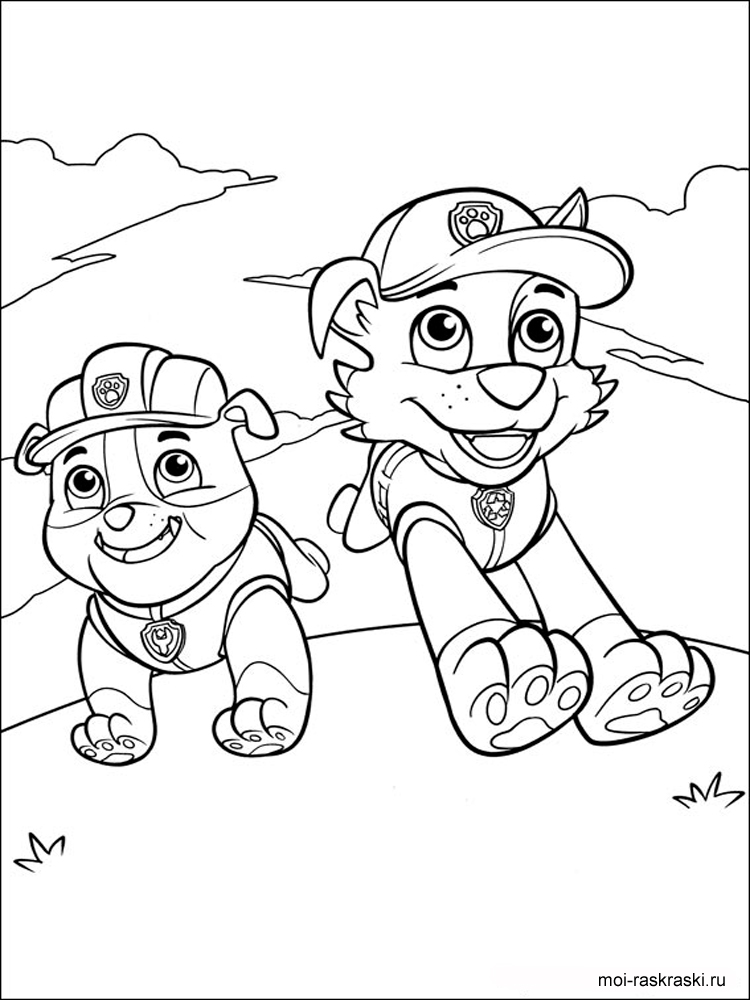 Rubble and Rocky are running coloring page