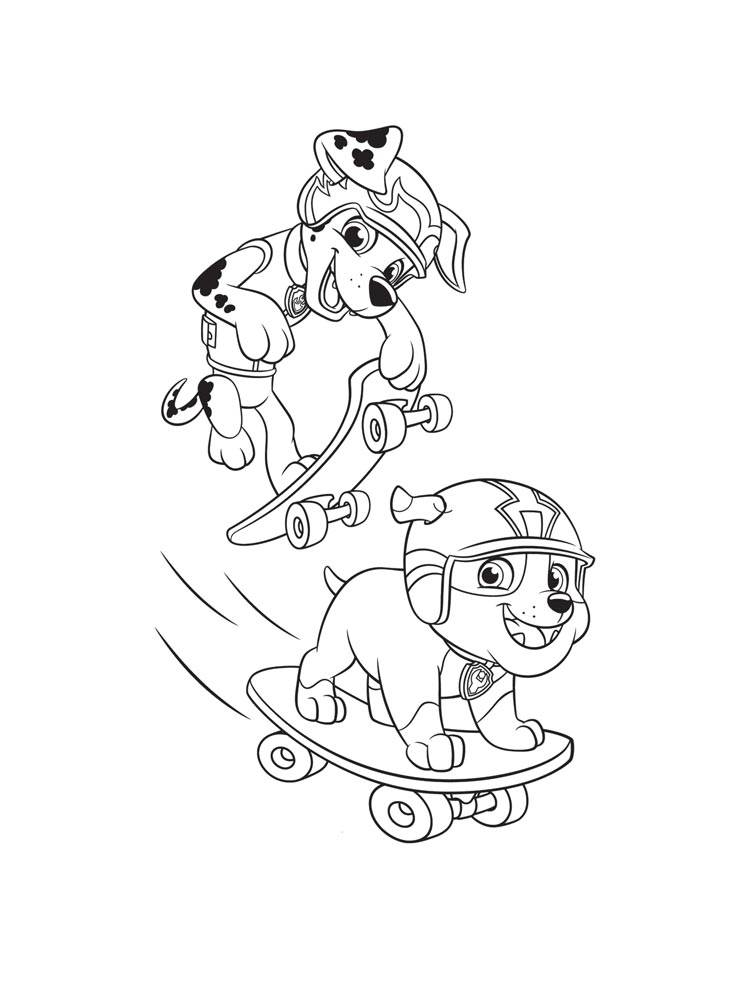 Rubble and Marshall on skateboards coloring page