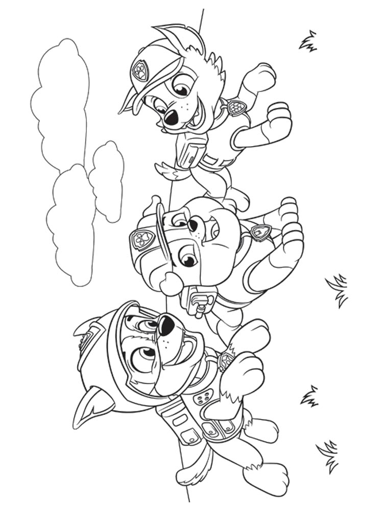 Chase, Rubble and Rocky run coloring page
