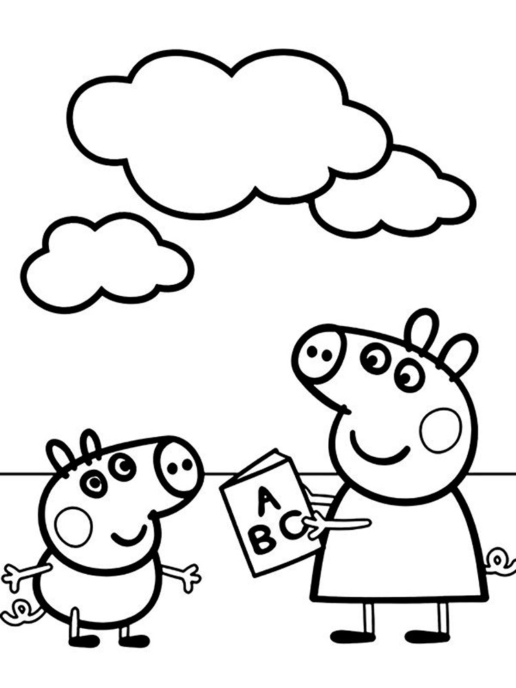 Peppa Pig and George learn the alphabet coloring page