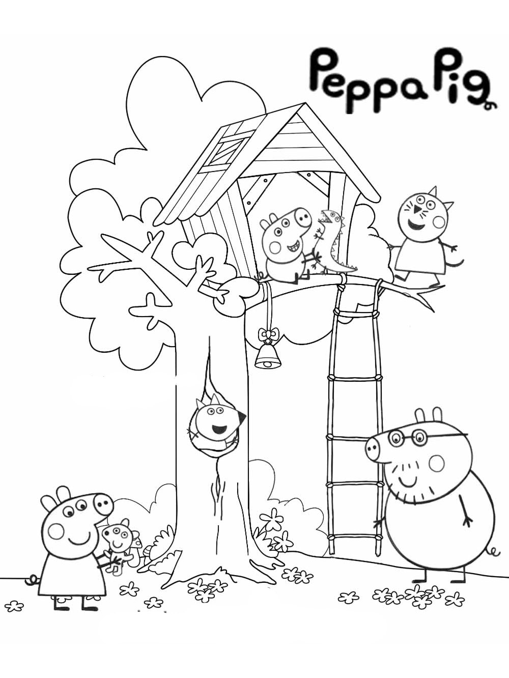 Peppa Pig at the tree house coloring page