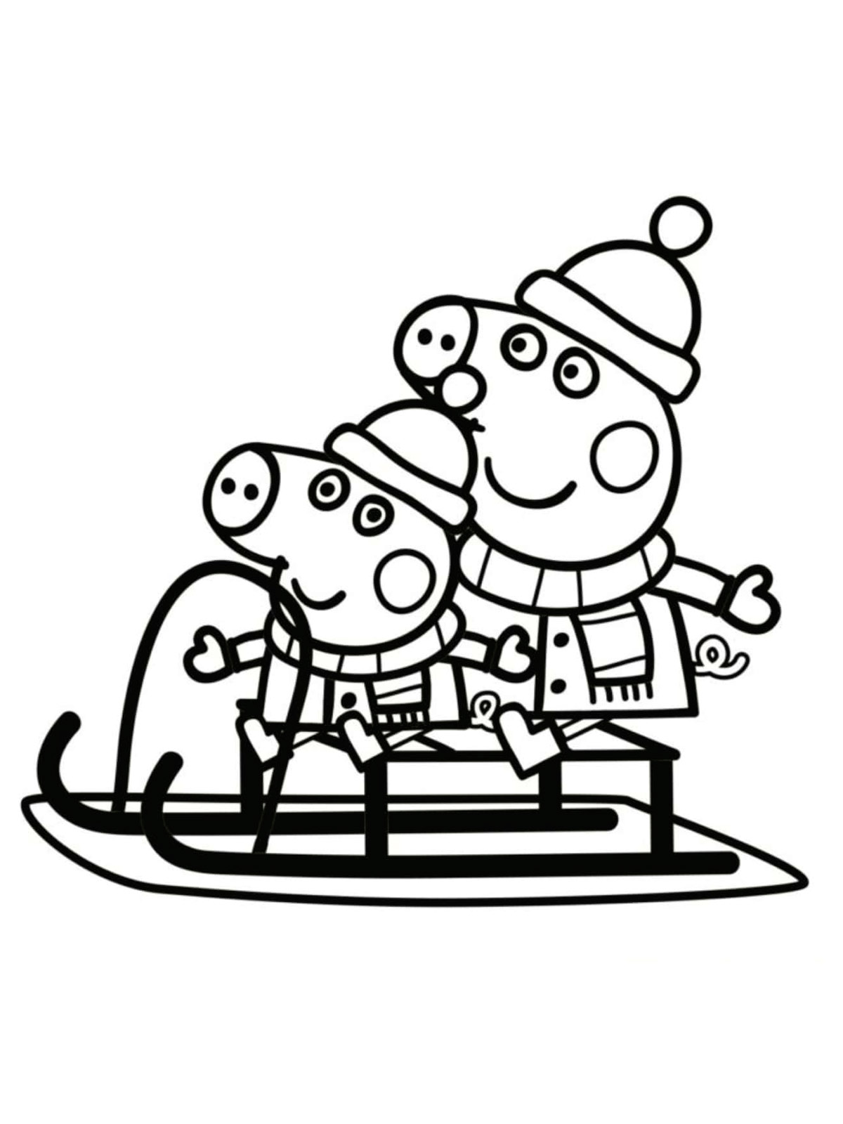 Peppa and George Sleigh Ride coloring page