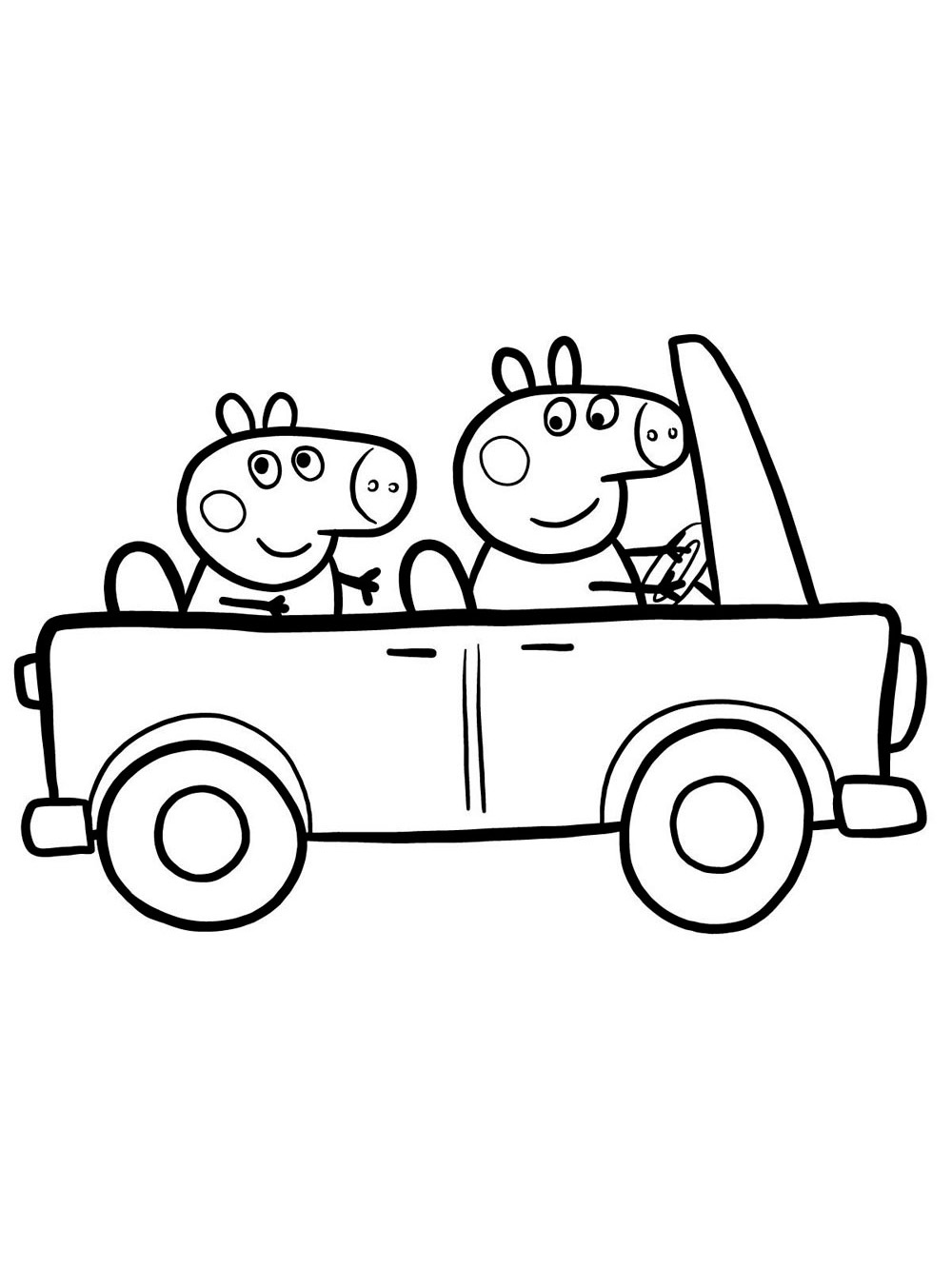 Peppa and George in the car coloring page