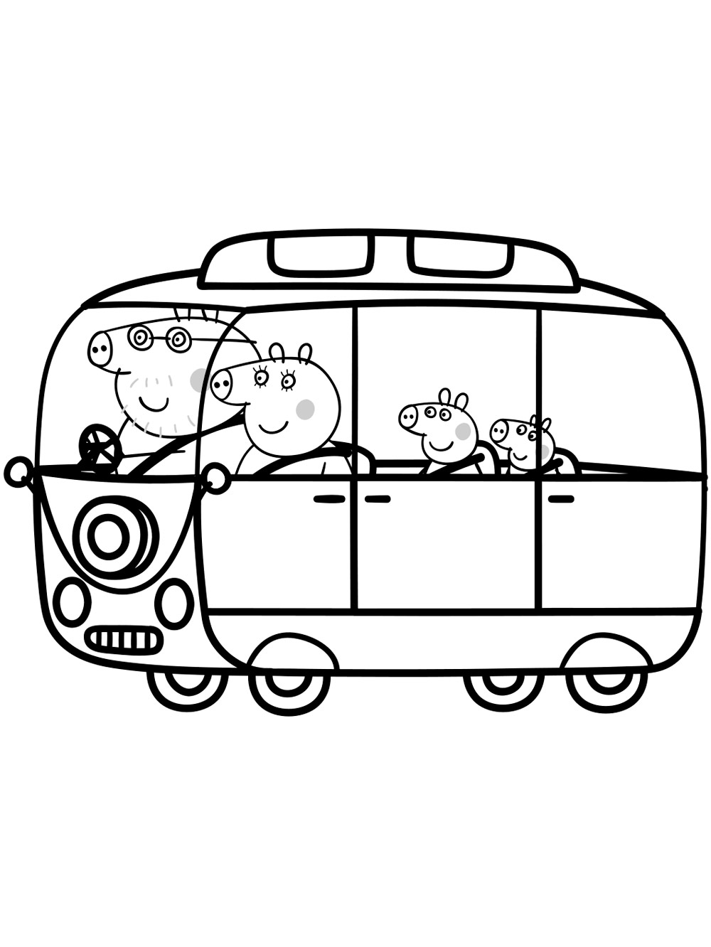 Peppa Pig Family in the Car coloring page