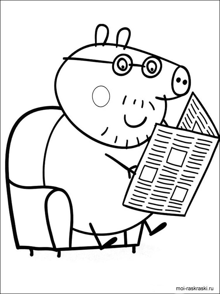 Mummy Pig reading a newspaper coloring page