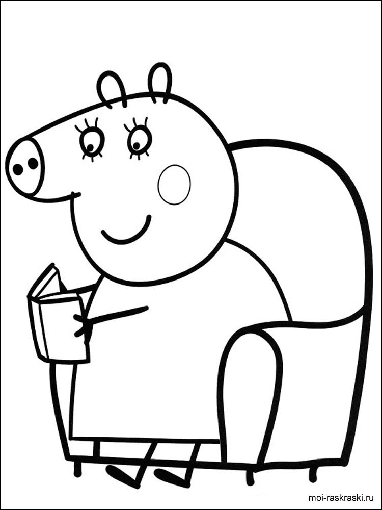Mummy Pig reads a book coloring page