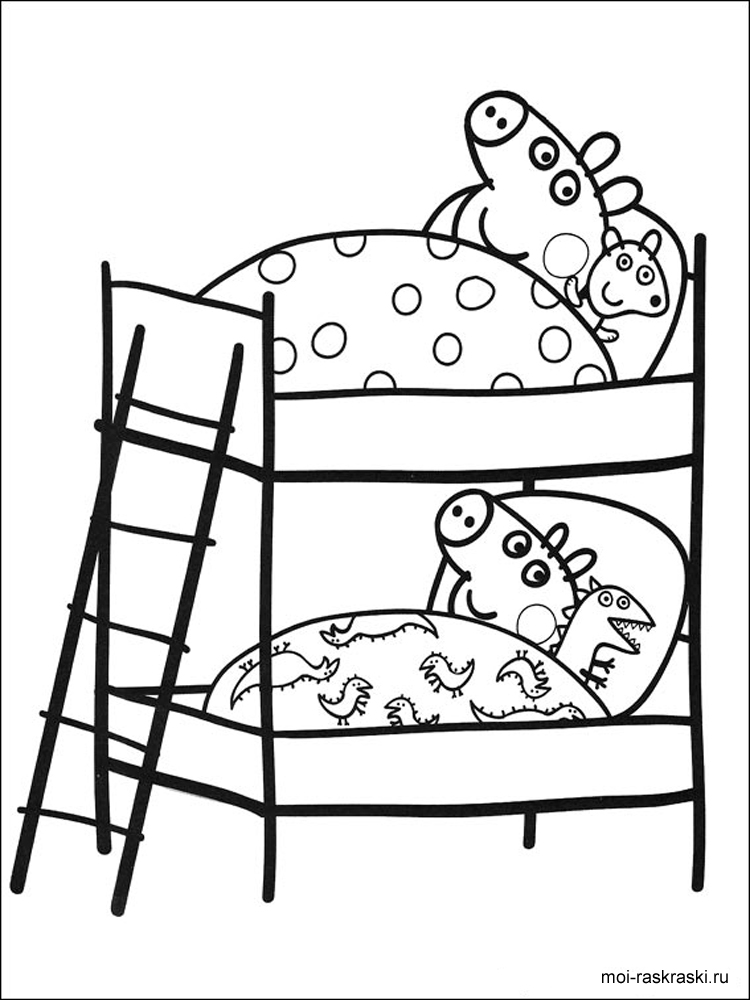 Peppa Pig and George go to bed coloring page