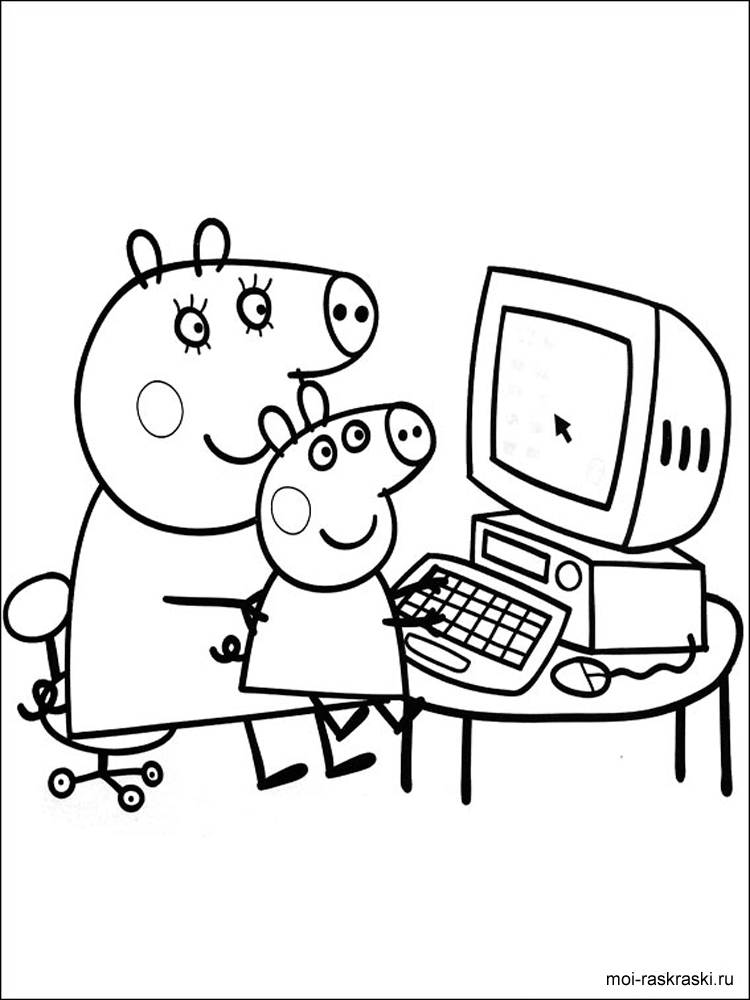 Mummy Pig and Peppa Pig at the PC coloring page