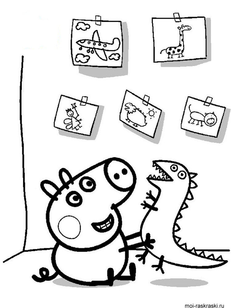 George with a dinosaur coloring page