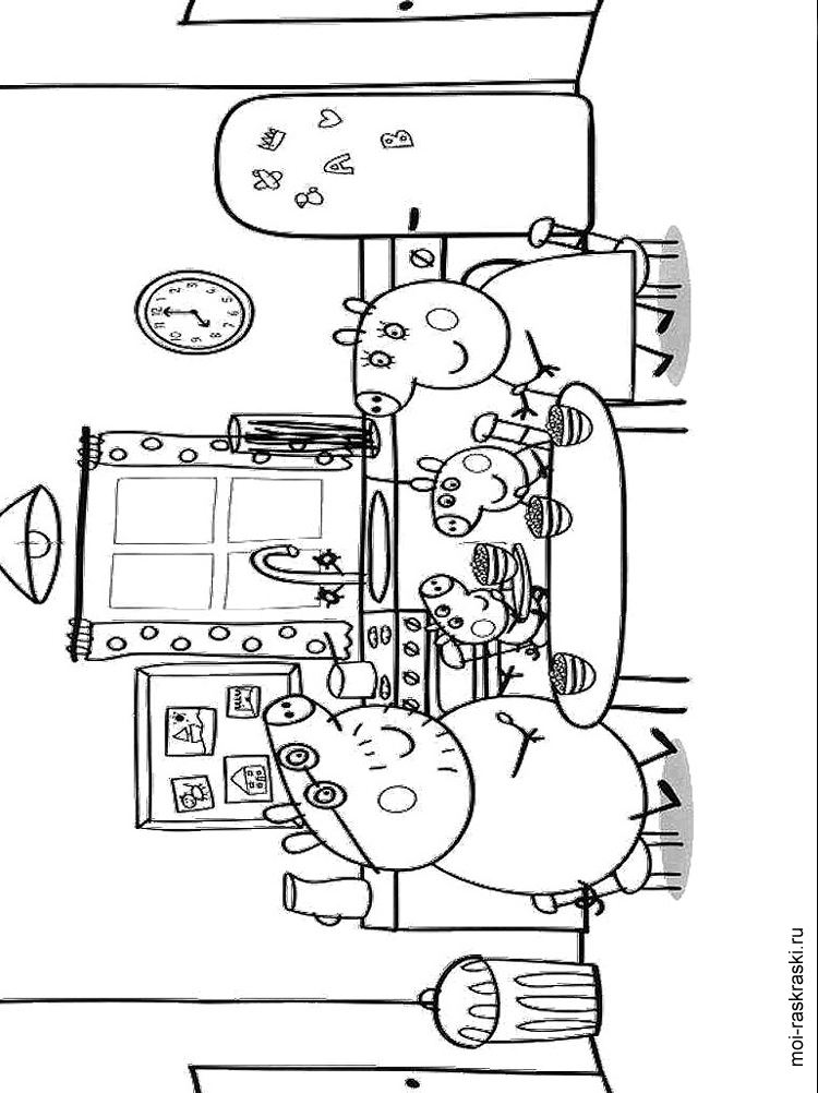 Peppa Pig’s family at the table coloring page