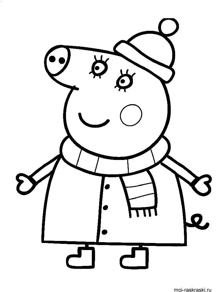 Mummy Pig in winter clothes coloring page