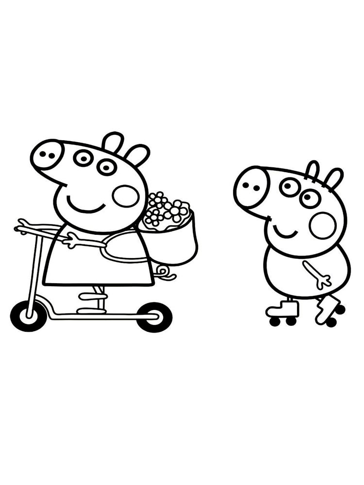 Peppa Pig and George are riding coloring page