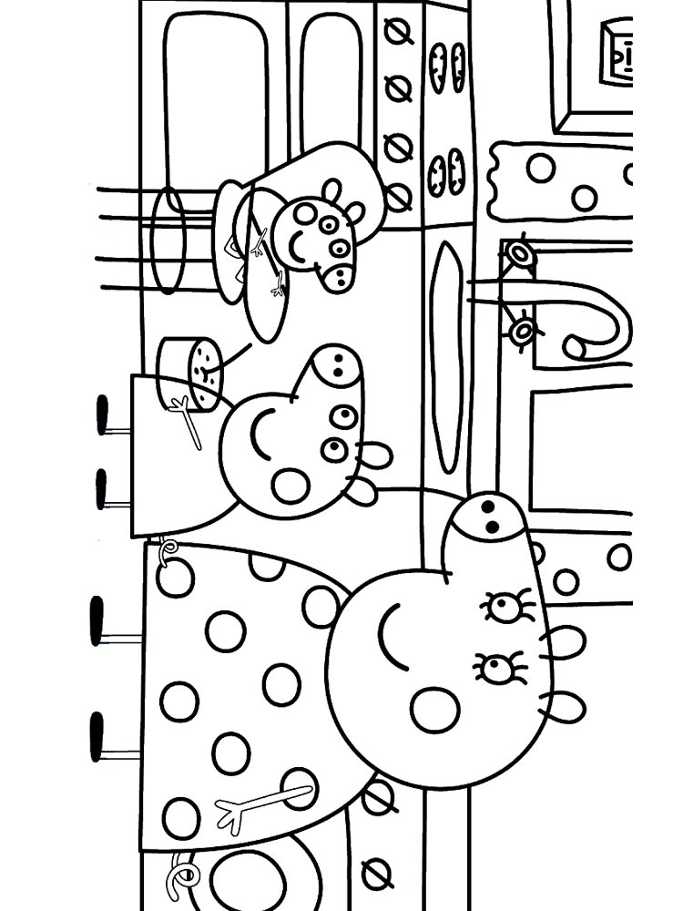 Mummy Pig and Peppa Pig feed George coloring page