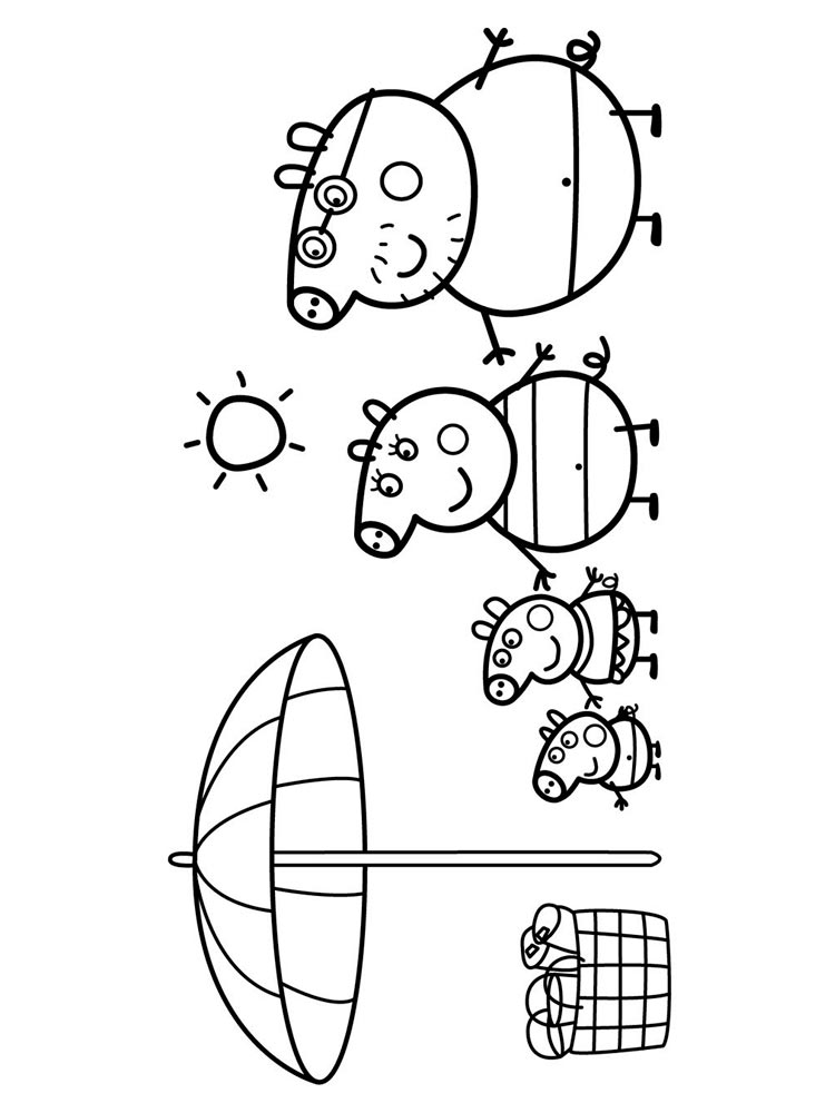 Peppa Pig Family on the Beach coloring page