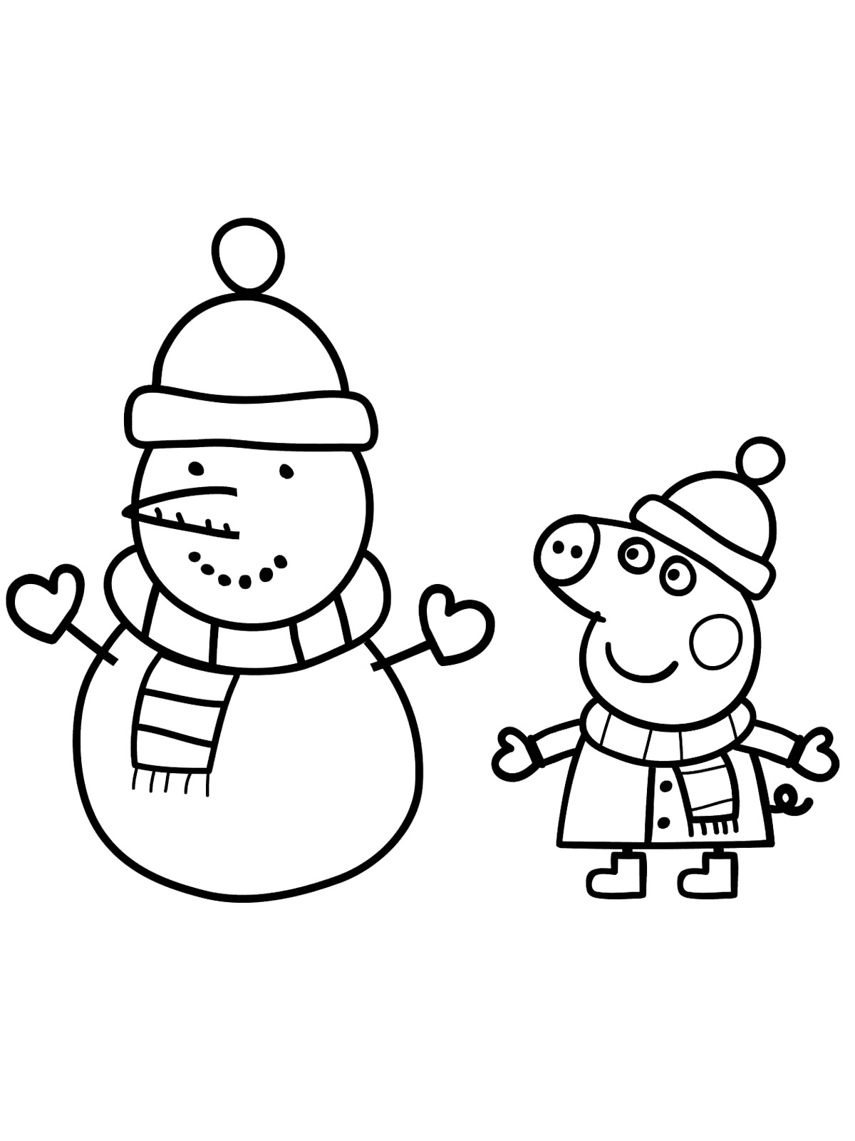 Peppa made a snowman coloring page