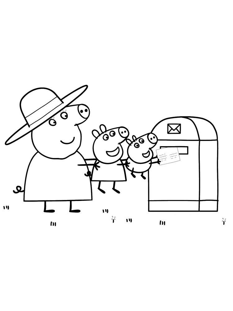 Peppa Pig, Mummy Pig and George coloring page
