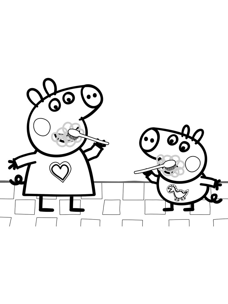 Peppa pig and George brush their teeth coloring page