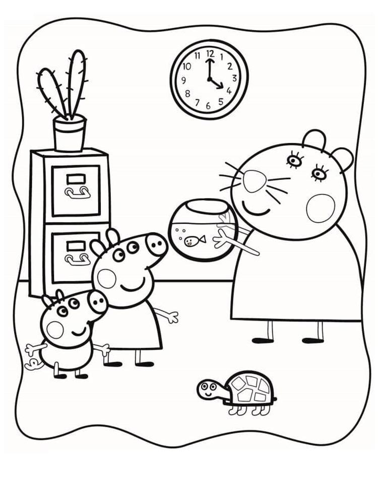 Peppa Pig and George Visit Mummy Cat coloring page