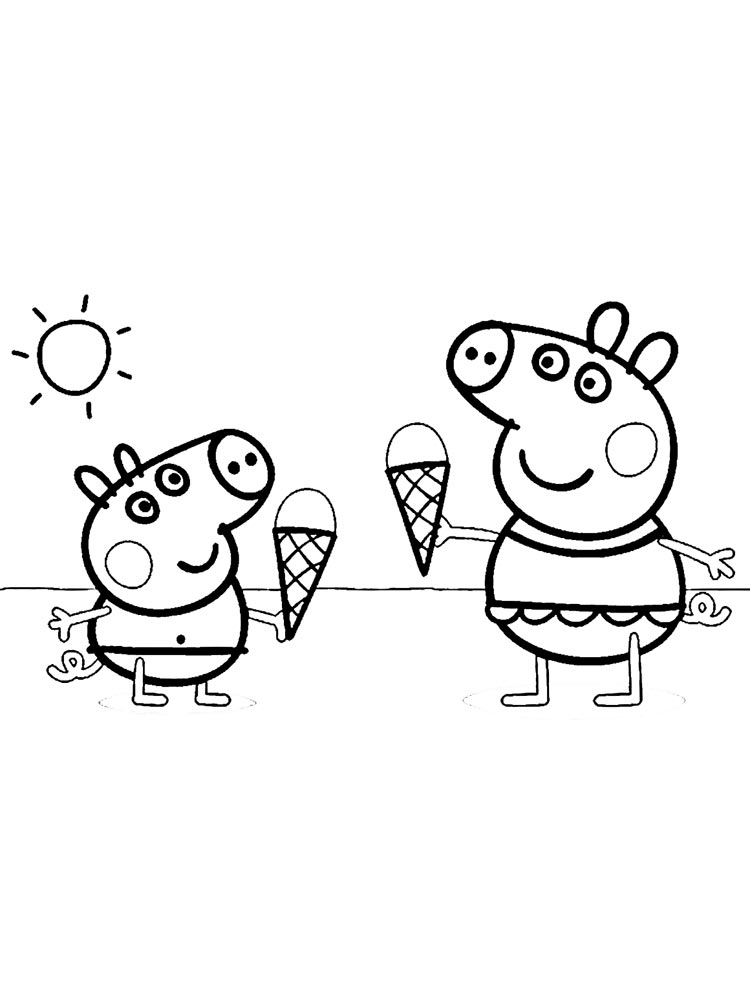 Peppa Pig and George Eating Ice Cream coloring page