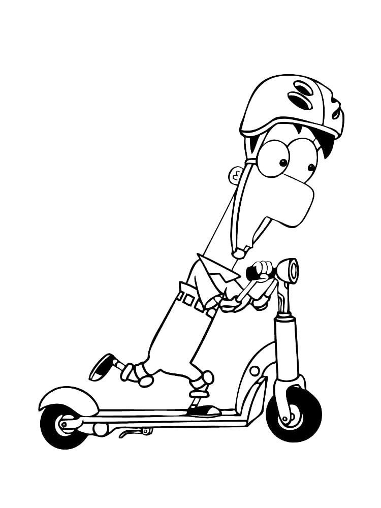 Ferb on a scooter coloring page
