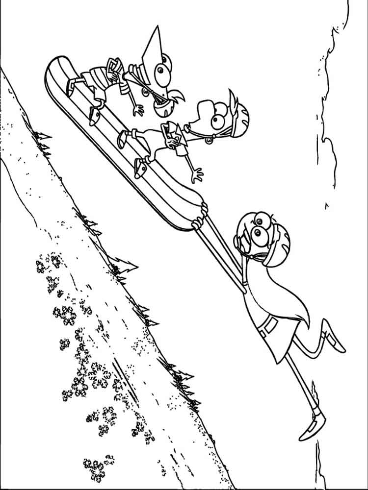 Phineas and Ferb Sledding coloring page