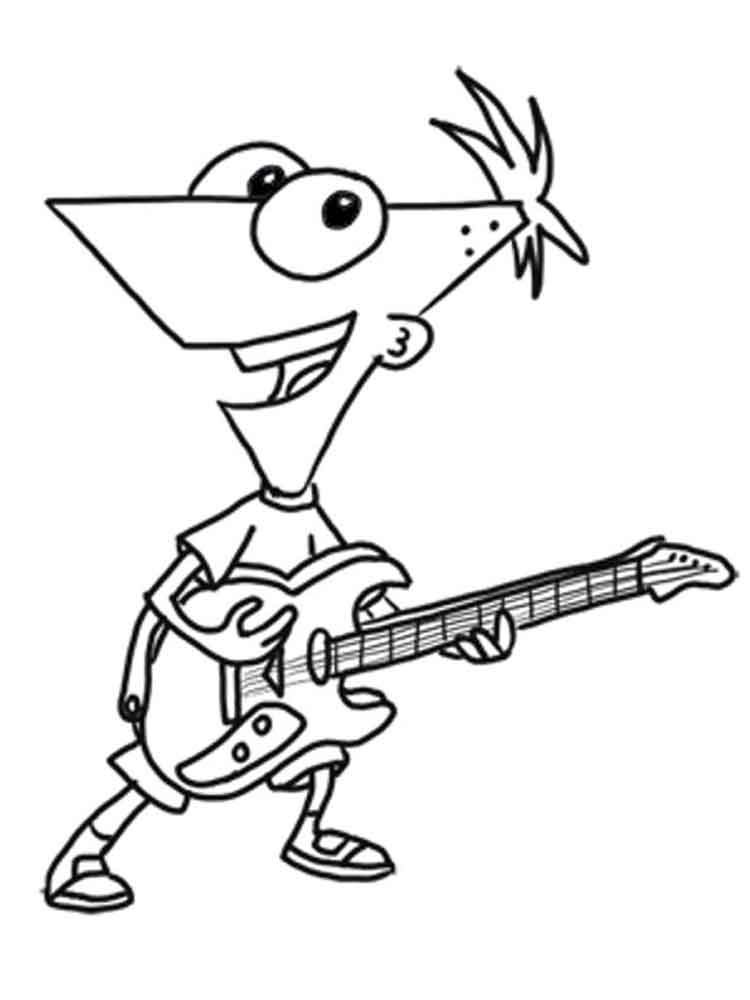 Phineas plays guitar coloring page