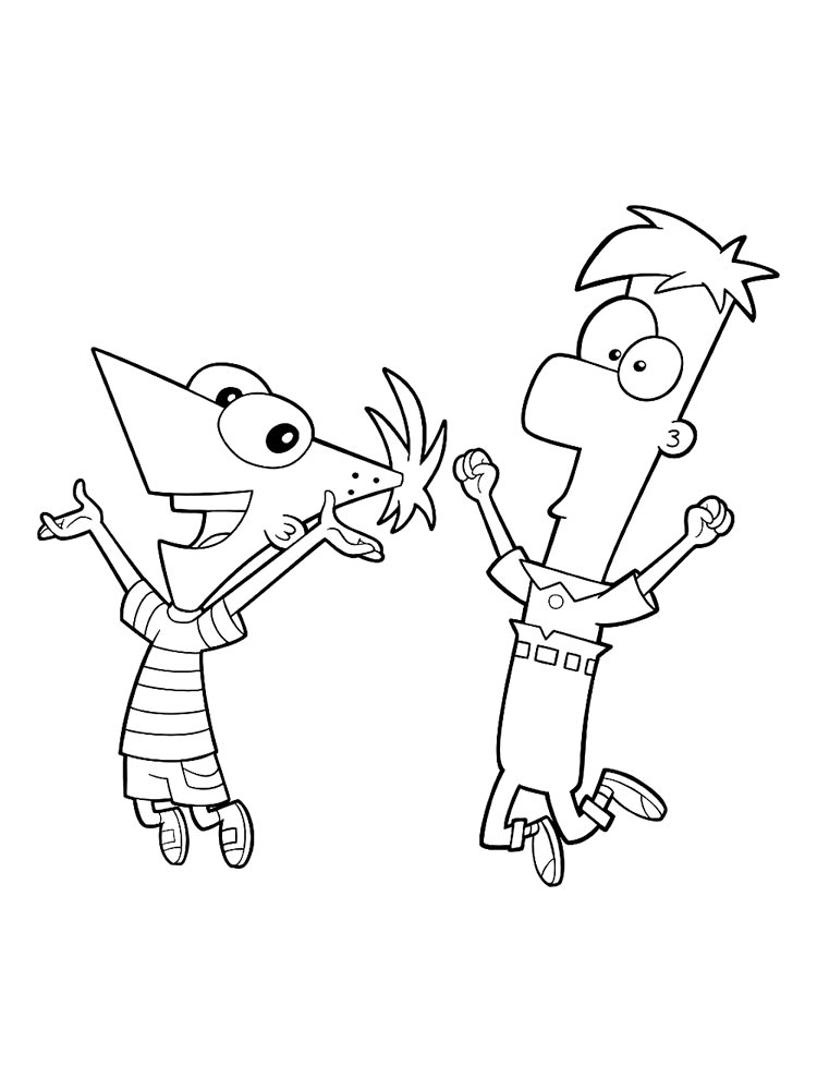 Phineas and Ferb in a jump coloring page