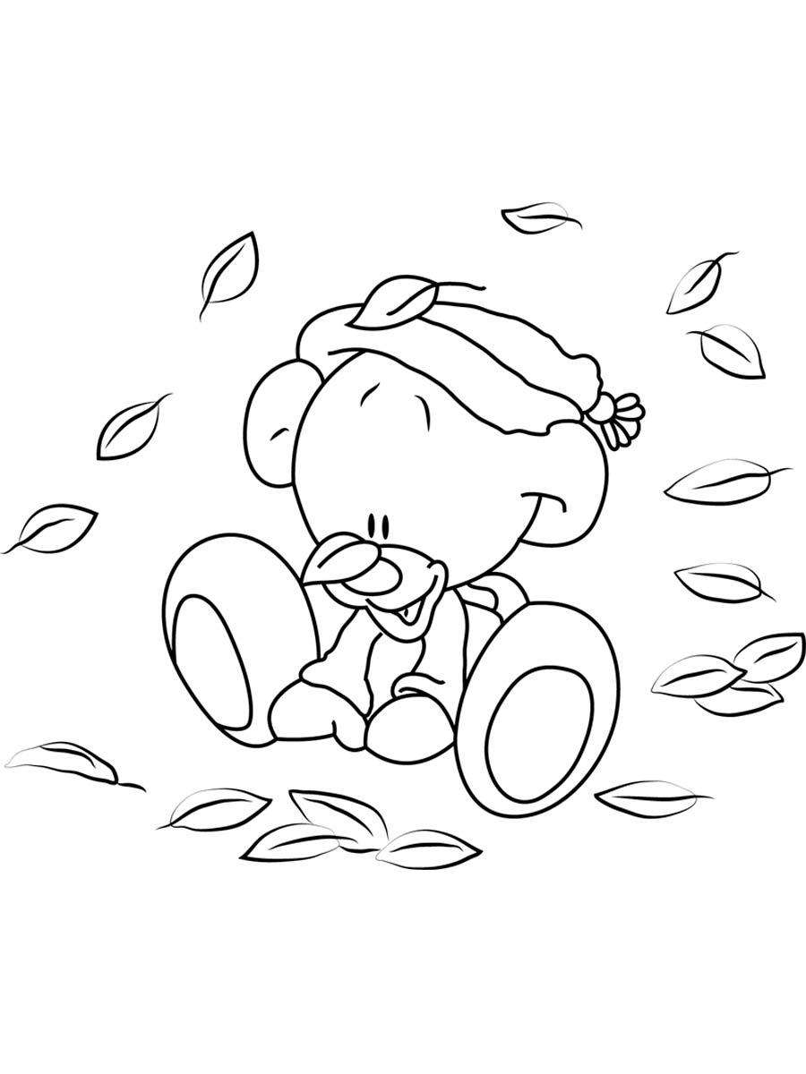 Pimboli plays with leaves coloring page
