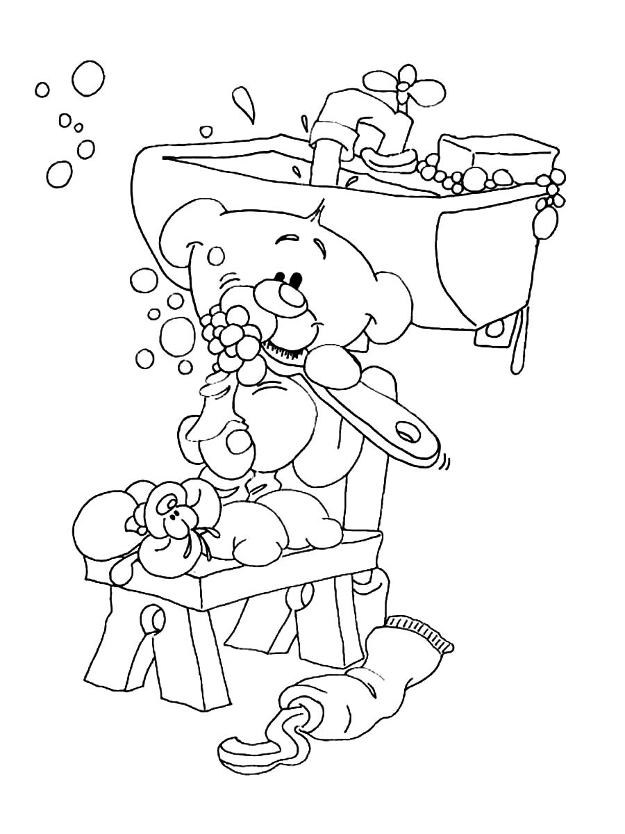 Pimboli cleans teeth coloring page