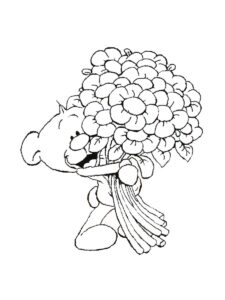 Pimboli with a bouquet of flowers coloring page