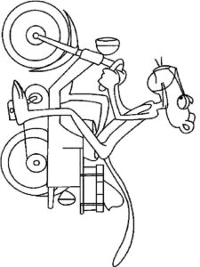 Pink Panther rides a moped coloring page