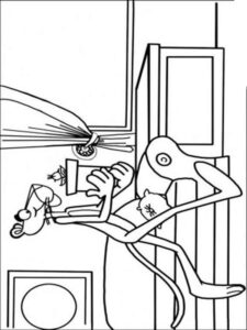 Pink Panther with flower pot coloring page