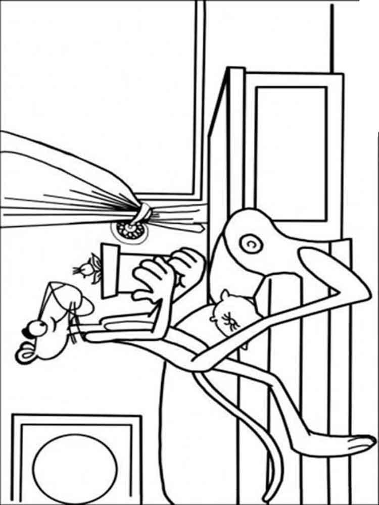 Pink Panther with flower pot coloring page