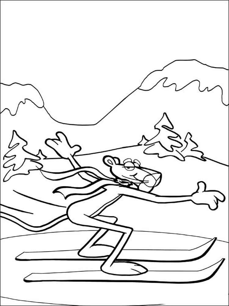 Pink Panther on skis coloring page
