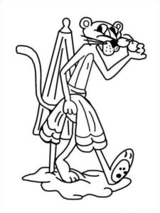 Pink Panther leaves the beach coloring page