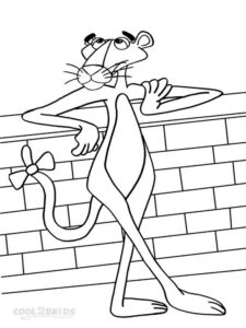 Pink Panther with a bow on his tail coloring page